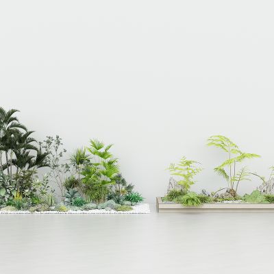 室内外造景，园艺景观小品，绿植景观石头，植物堆，树木，景观池，鹅卵石灌木