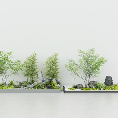 室内外造景池，园艺景观小品，绿植景观石头，山石草坪，植物堆，树木，景观池