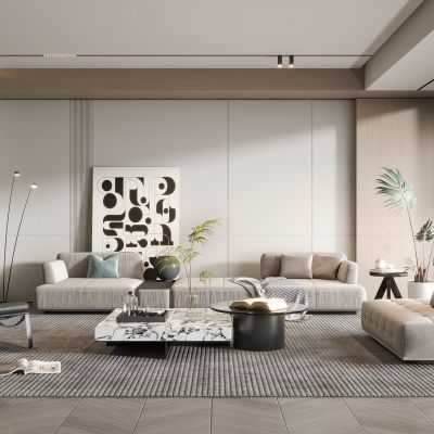 现代客厅奶油风客厅北欧客厅三人沙发茶几单人沙发摆件酒柜画落地灯