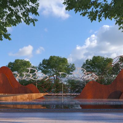 现代水纹水波雕塑 格栅雕塑 镂空雕塑3D模型