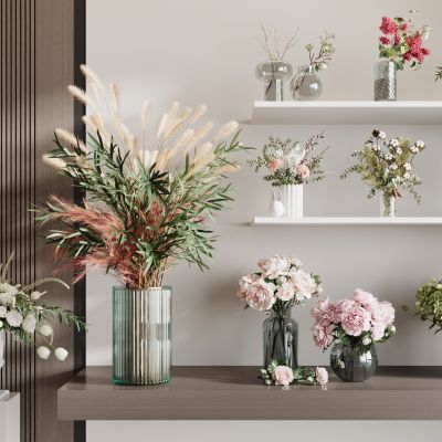 现代侘寂花瓶花艺组合 花瓶植物 花瓶花卉 侘寂花瓶