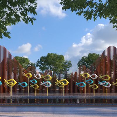 现代水纹水波雕塑 格栅雕塑 镂空雕塑景墙