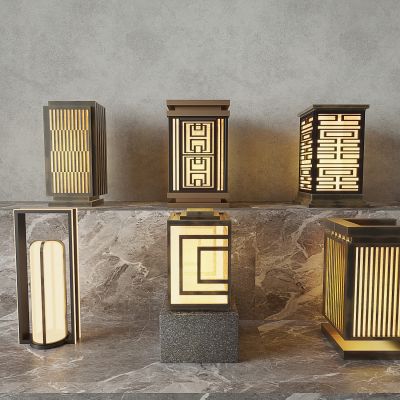 现代中式景观灯 草坪灯 庭院灯 户外灯3d模型组合