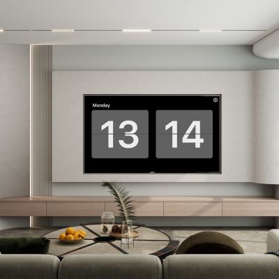 奶油风质感墙面圆弧造型电视墙