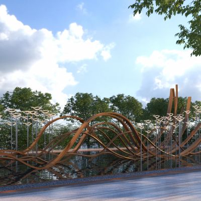 现代水纹水波雕塑_格栅雕塑_镂空雕塑3D模型