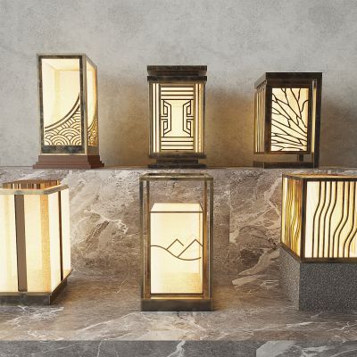 01现代中式景观灯 草坪灯 庭院灯 户外灯3d模型组合