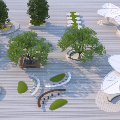 现代景观座椅_户外吧台_异形坐凳3D模型