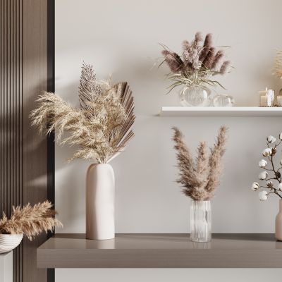 现代侘寂花瓶花艺组合 花瓶植物 花瓶花卉 侘寂花瓶