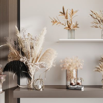 现代侘寂花瓶花艺组合 花瓶植物 花瓶花卉 侘寂花瓶