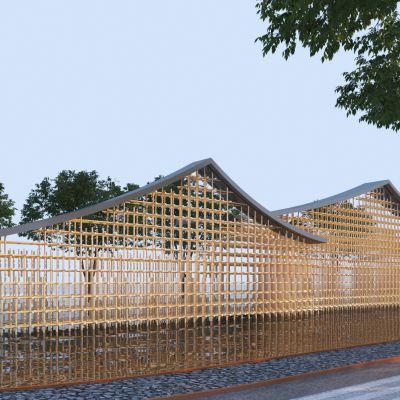 新中式雕塑小品_格栅雕塑3D模型