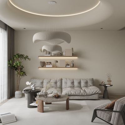 诧寂客厅 沙发茶几吊灯绿植