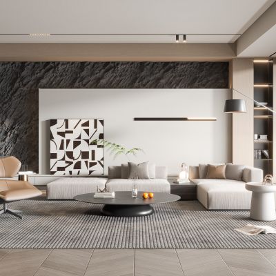 现代客厅奶油风客厅北欧客厅日式客厅茶几单人沙发画落地灯电视墙懒人沙发