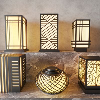 su现代中式景观灯 草坪灯 庭院灯 户外灯3d模型组合