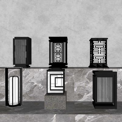 su现代中式景观灯 草坪灯 庭院灯 户外灯3d模型组合