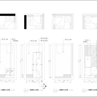 公工装店铺商铺展厅侧立面图施工图，CAD施工图