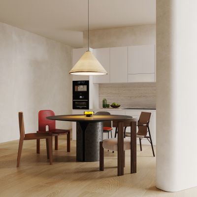 餐厅，侘寂，现代，餐桌椅，吊灯，餐边柜，橱柜，盆栽SU模型