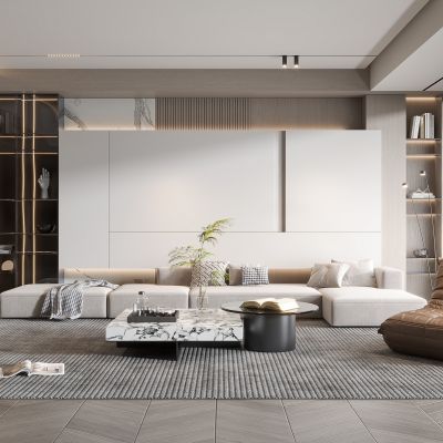 现代客厅奶油风客厅北欧客厅三人沙发茶几单人沙发画落地灯