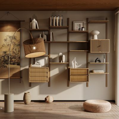 古风装饰柜，摆件，落地灯