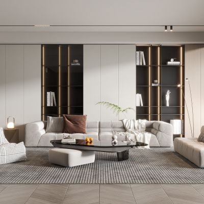 现代客厅奶油风客厅北欧客厅日式客厅茶几单人沙发画落地灯电视墙懒人沙发
