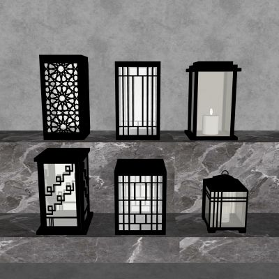 01现代中式景观灯 草坪灯 庭院灯 户外灯3d模型组合