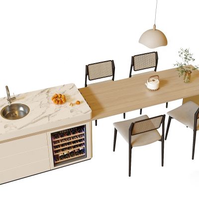 现代奶油风中岛餐桌椅组合