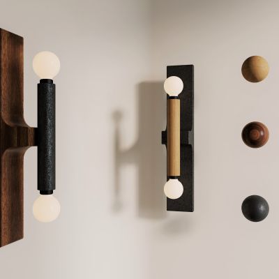 侘寂，壁灯，黑铁，原木，球形灯，玻璃灯