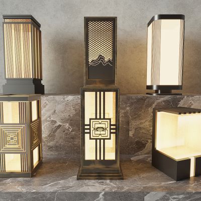 01现代中式景观灯 草坪灯 庭院灯 户外灯3d模型组合