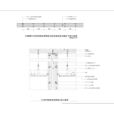 家装公工装通用隔墙详图，轻钢龙骨隔墙，加气块隔墙，砖砌墙通用节点详图，CAD施工图