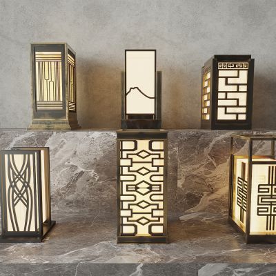 02su现代中式景观灯 草坪灯 庭院灯 户外灯3d模型组合SU模型