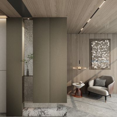 意式简约奶油风冰裂玻璃隔断玄关