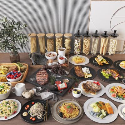 现代食品牛排意面组合