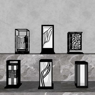 现代中式景观灯 草坪灯 庭院灯 户外灯3d模型组合