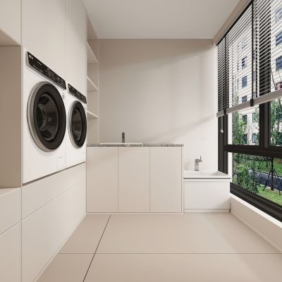 现代阳台，洗衣机柜，阳台