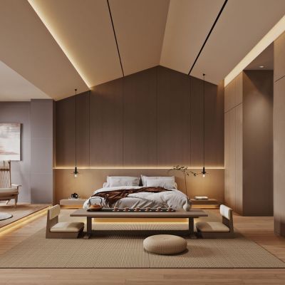 侘寂原木风民宿客房