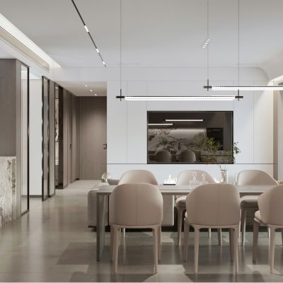 现代无主灯客厅餐厅岛台水吧