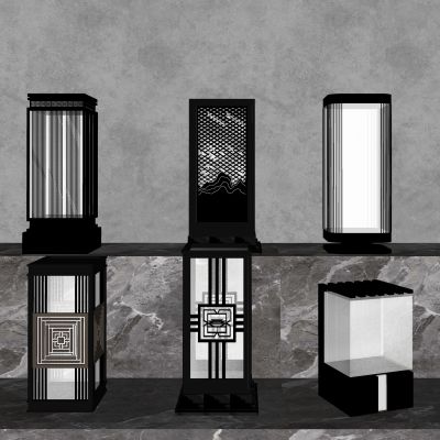 su现代中式景观灯 草坪灯 庭院灯 户外灯3d模型组合