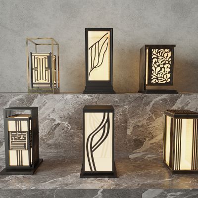 现代中式景观灯 草坪灯 庭院灯 户外灯3d模型组合