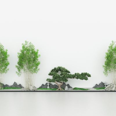 室内外造景，园艺景观小品，绿植景观石头，竹子，迎客松，鹅卵沙石，山地草坪