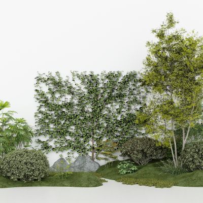 室内外造景，园艺景观小品，绿植景观石头，山体山石，植物堆，树木，山地草皮