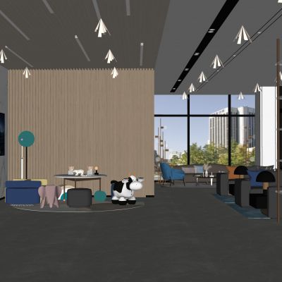 办公大厅 写字楼休息区 办公前台su模型