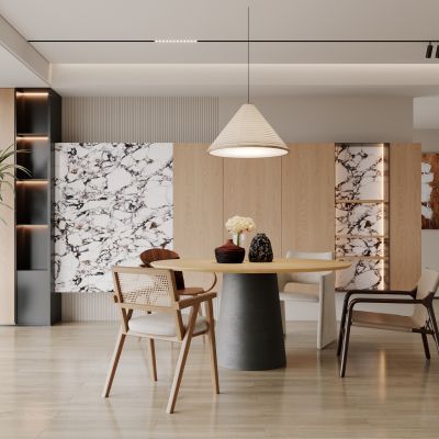 餐厅，侘寂，现代，餐桌椅，吊灯，餐边柜，橱柜