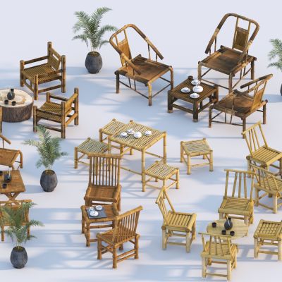 新中式休闲桌椅组合 竹编桌椅组合 竹编茶桌椅