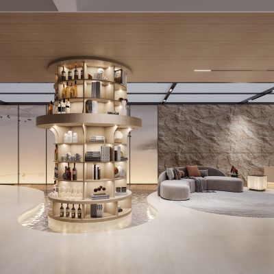 现代地下室客厅会客厅书房沙发弧形沙发休息区