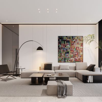 现代极简客厅现代沙发茶几组合简约沙发L型沙发