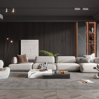 现代客厅奶油风客厅北欧客厅日式客厅茶几单人沙发画落地灯电视墙懒人沙发