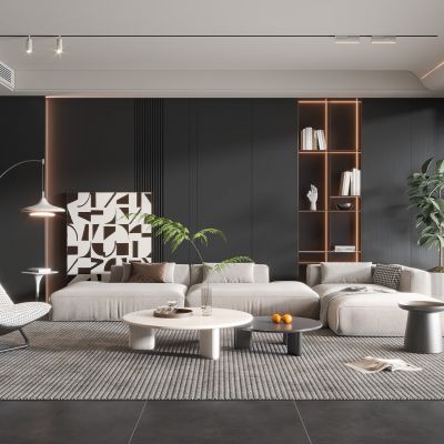 现代客厅奶油风客厅北欧客厅日式客厅茶几单人沙发画落地灯