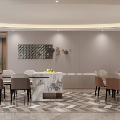 现代别墅客餐厅餐桌椅组合沙发茶几组合