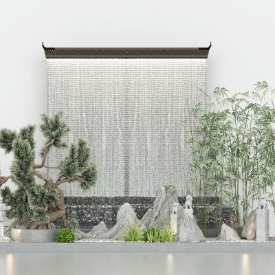 室内外造景，园艺景观小品，绿植景观石头，流水瀑布景墙，景观池，迎客松竹子