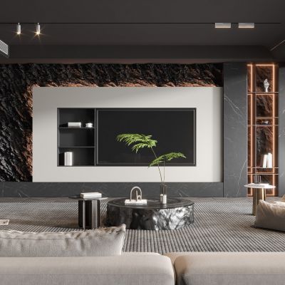 现代客厅奶油风客厅北欧客厅日式客厅茶几单人沙发画落地灯电视墙懒人沙发