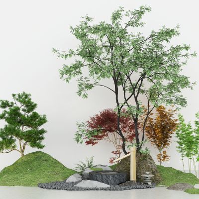 室内外造景，园艺景观小品，绿植景观石头，山体，植物堆，树木灌木，山地草皮